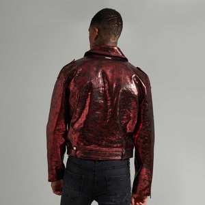 Ropa al aire libre Envío rápido Chaqueta de cuero de moda para hombres Material de cuero puro personalizado Chaqueta de motorista para hombres de peso pesado - Product Image 2