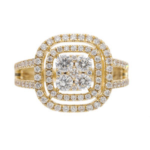 14K Oro Doble Halo Pave Split Vástago Compromiso Anillo de aniversario de boda Ajuste de racimo de diamantes naturales en forma cuadrada - Product Image 1