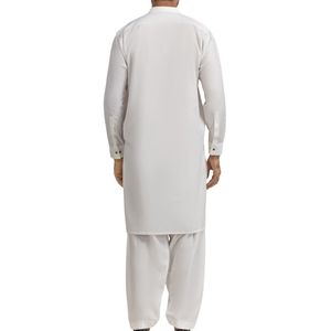 Traje Tradicional Pakistaní Shalwar Kameez para Hombre en Color Blanco Puro, Conjunto de Kurta Pajama de Diseñador en Tela de Algodón de Alta Calidad - Product Image 2