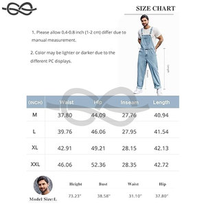 Salopette à bretelles en jean pour hommes Pantalon décontracté à coupe cintrée Bretelles réglables Combinaison de travail Vêtements d'extérieur - Product Image 6
