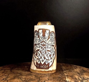 Taza de cuerno vikingo de 600ml de calidad superior, vasos de cristal personalizables para café, Navidad, venta al por mayor - Product Image 1