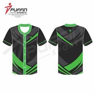 Ensemble d'uniformes de baseball personnalisés en gros, respirants, à boutons intégraux, 100 % polyester, imprimés par transfert thermique, col en V, tissu 220g, pour équipe personnalisée - Product Image 1