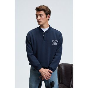Sweat-shirt pour homme GRIMELANGE JETHRO, col bomber, fermeture boutonnée, broderie sur la poitrine, coupe décontractée - Product Image 3