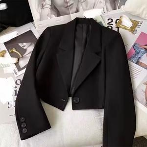 2025 dames laine col en v manteau simple bouton court Blazers poches solide motif mode femmes manteau non tissé méthode de tissage - Product Image 3