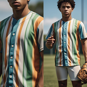 OEM Sublimation Stripe Line <b>Baseball</b> Jersey <b>Tee</b> Top Short Sleeve Shirt <b>Baseball</b> Jersey Down V-Neck T-Shirt Summer Softball Shirt - Product Image 1