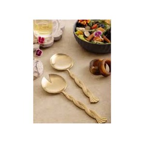 <b>Gold</b> Plated Salad Server Spoon & Fork Set Wedding Table Decor Spoon Salad Server Long Rope Twisted Design Handle - Product Image 1