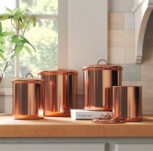 Juego de 4 contenedores de almacenamiento galvanizados con acabado de cobre organizador duradero perfecto para despensa de cocina y uso de regalos de la India - Product Image 2