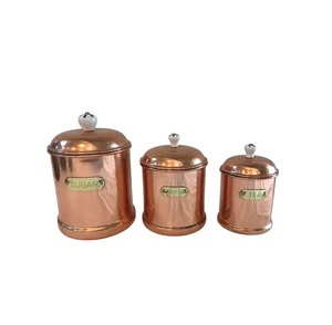 Premium Handmade Luxury Stylish Copper <b>Canister</b> <b>Set</b> of 3 with Antique Design Closer Handles at Very Inexpensive Rates - Product Image 1