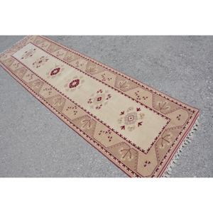 Classic Beige Red Vintage Turkish <b>Rug</b> 2.5 X 8.9ft Large Area Patchwork Design Wool Latex for Hallway <b>Bedroom</b> Room Bedside <b>Rug</b> - Product Image 4