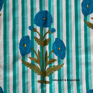 <b>Blue</b> poppy Hand Block Print Cotton Cambric 60X60 Running Fabric Traditional Jaipuri Print Cotton Fabric - Product Image 3