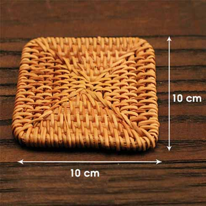 Handwoven Natural Rattan Square <b>Coaster</b> Set - Eco-Friendly <b>Drink</b> <b>Coasters</b> for Cups, Mugs, and Glasses Handmade in Vietnam - Product Image 2