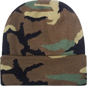Bonnet en tricot camouflage chaud pour homme et femme, 100% acrylique, bonnet uni, impression numérique, style voyage, bord retroussé - Product Image 3