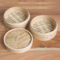 Panier vapeur en bambou pour dumplings, ustensile de cuisine traditionnel, naturel, fait à la main, tissé en bambou, avec couvercle