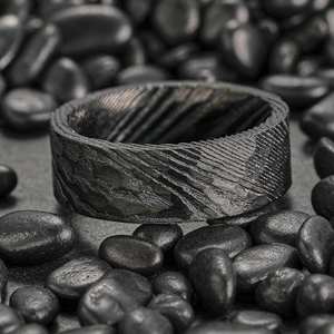<b>Black</b> Hammered Damascus Steel <b>Ring</b> <b>Men</b> Handmade Damascus <b>Ring</b> <b>Men</b> Engagement <b>Ring</b> by Knives Manufacturer - Product Image 2