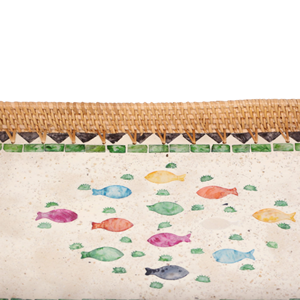 Decoración de utensilios de cocina de pintura colorida, bandeja de servicio de ratán artesanal para fiesta, artículo más nuevo, bandeja de ratán al por mayor de Vietnam - Product Image 4