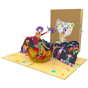 Tarjeta Pop de payaso para cumpleaños, tarjeta ecológica OEM para el Día del Padre, 3D, hecha a mano, corte láser de papel