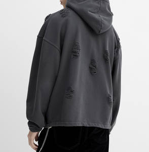 Sweat-shirts streetwear personnalisés, coton lourd délavé, strass, double trois couches, fermeture éclair, sweat-shirt délavé à l'acide pour hommes - Product Image 3