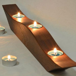 Portavelas de madera natural en forma de onda de alta calidad, tres luces de té para decoración del hogar, nuevo diseño hecho de mango o acacia - Product Image 1