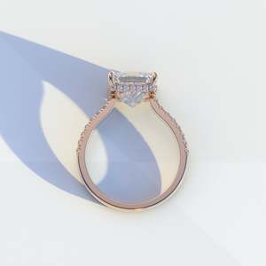 Bague élégante en argent sterling 925 avec diamant, princesse, moissanite, halo caché, bague d'éternité à quatre griffes, bague de fiançailles, cadeau pour elle - Product Image 6