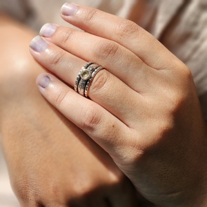 Oxidized <b>Silver</b> Brass <b>Spinner</b> <b>Ring</b> with Citrine Gemstone Elegant Fine <b>Ring</b> for Weddings Parties Anniversaries - Product Image 2