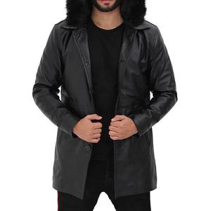 Men's Long Overcoat Wool/Polyester Material Fur Trim Breathable Quick Dry - Product Image 5