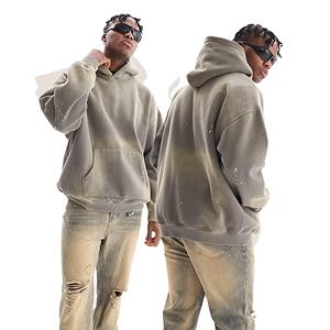 Sudaderas con capucha desgastadas vintage hechas a mano para hombre, ropa de calle personalizada, jersey de lana de gran tamaño, sudadera con salpicaduras de pintura, Etiqueta Privada - Product Image 3