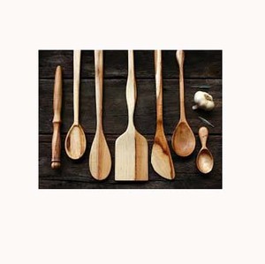 Cubiertos de madera con mango martillado de madera Cubiertos italianos de Guangzhou con mango largo redondo de diseño de esmalte Juego de cubiertos moderno - Product Image 6