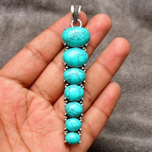 Collar con colgante de varias piedras turquesa-Joyería de piedras preciosas hecha a mano de Plata de Ley 925-Regalo perfecto para ella o mamá - Product Image 1