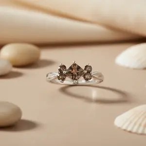 925 Silver Smoky Quartz <b>Adjustable</b> <b>Ring</b> for Women Fashionable and Trendy Gemstone Jewelry with Inlay Setting - Product Image 1