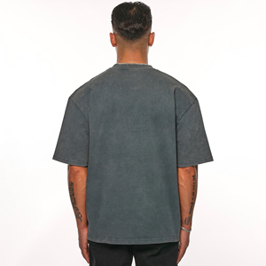Venta al por mayor en blanco 100% lavado ácido de algodón peinado personalizado hombres camiseta vintage de gran tamaño - Product Image 3