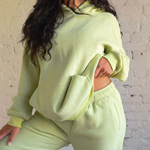 Conjunto Deportivo de Alta Calidad, Sudadera con Capucha de Manga Larga y Pantalones Largos de Felpa de 340 g/m², Color Sólido, Estilo Informal para Invierno - Product Image 6