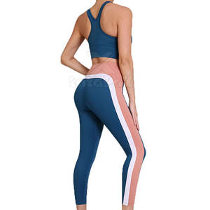 Nouvelle conception, ensemble de yoga pour femme, couleur unie, taille haute, effet push-up, taille élastique, logo avant, service OEM, ensemble 2 pièces, vêtements de sport respirants - Product Image 2