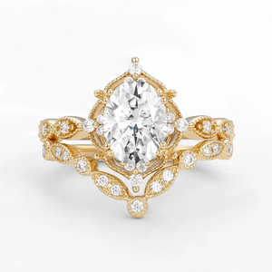 Ensemble de bagues en argent 925 avec diamant moissanite de couleur D, taille ovale, style Art déco, pour femme - Product Image 3