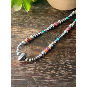 Collier de perles de type Liberty Dime graduées en argent sterling et pierres multiples de style Navajo - Product Image 4