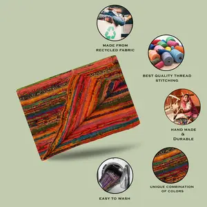 Tapis en coton écologiques tissés à la main Tapis Chindi orange vibrant avec des motifs et des textures uniques aux meilleurs prix d'Inde - Product Image 2