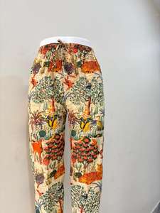 Pantalones de salón estampados de algodón 100%, diseño Floral Granada roja, cintura elástica, Pantalón recto, encaje transpirable decorado para el verano - Product Image 6