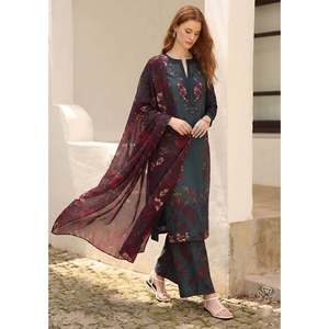 เสื้อชีฟอง IZNIK-3PC สำหรับใส่ทุกวัน พร้อมผ้าคลุมไหล่พิมพ์ลายผ้าไหม และกางเกงปักลายผ้าลอนพิมพ์ลาย-021 - Product Image 2