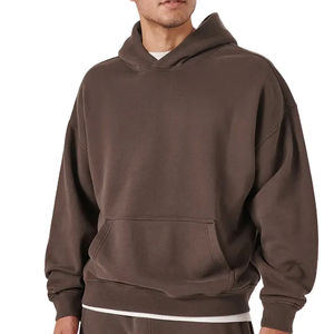 Sudadera con Capucha para Hombre, Color Marrón Oscuro Sólido, Corte Holgado Informal, Manga Larga, Diseño Gráfico, Cómoda, Ropa Urbana - Product Image 1