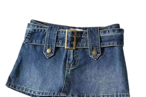 Jupe Cargo Sexy Décontractée Taille Haute Multi-poches Design Denim Mini Jupe Denim Jupe Longue en Coton Patchwork Denim pour Femmes - Product Image 6