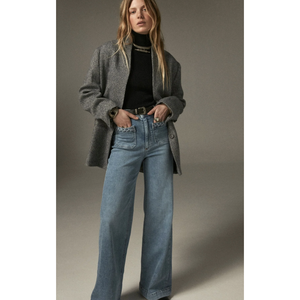 Pantalones GIULIETTA de Mezclilla Azul Claro, Cintura Alta, Transpirables, de Pierna Ancha, Estilo Cargo, con Estampado Desgastado y Holgado, Talla XL - Product Image 1