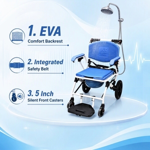 Sedia Comoda Pieghevole <span class=keywords><strong>con</strong></span> Ruote, Freno a Mano e Poggiapiedi per Anziani, Assistenza Domiciliare, Fornitura OEM ODM - Product Image 1
