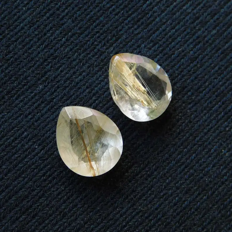 Natural Golden Rutilated Quartz Pear Cut Cabochons Loose Calibrated Precious Jewelry Gemstones at Wholesale Factory Prices Bulk