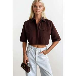 Chemise en lin à manches courtes et détail à volants - Marron - Marron - Product Image 3