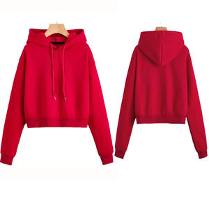 <b>Trendy</b> High Quality Solid Color Custom Drop Shoulder Full Sleeves Oversized Crop Top <b>Hoodie</b> For Women - Product Image 1