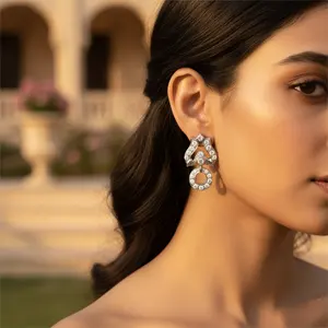 Boucles d'oreilles en cristal de zircone cubique argentées pour femmes, bijoux tendance - Product Image 1