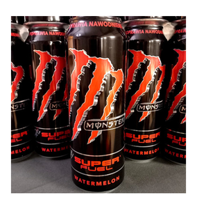 Lot de 24 bouteilles de Monster Energy Super Fuel Watermelon de 500 ml chacune, carton maître, poids net 12,5 kg, pour vente en gros et livraison directe. - Product Image 1