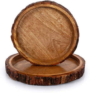 Bandeja para servir multiusos de madera de forma redonda \ plato con diseño de árbol natural para suministros para restaurantes y hoteles - Product Image 1