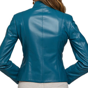 Chaqueta de Motociclista Azul Personalizada, Chaqueta de Cuero Estilo Rock para Mujer, Etiqueta Privada, Logotipo Personalizado, Largo Regular, Transpirable e Impermeable - Product Image 6