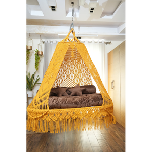Fauteuil suspendu en macramé jaune fait main, magnifique hamac suspendu pour une utilisation en intérieur et en extérieur, pour le salon, la cour, les meubles de jardin - Product Image 1