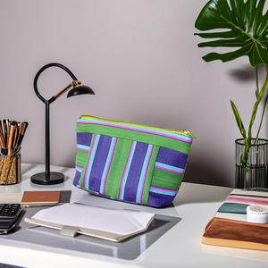 Sac en nylon écologique réutilisable fermeture éclair velours cosmétique trousse de toilette voyage en plein air pique-nique Logo personnalisé rayé trousse de maquillage - Product Image 2